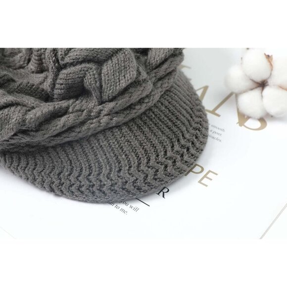 〽️Women’s Darh Grey Winter Warm Knit Wool Snow Ski Hat with Visor